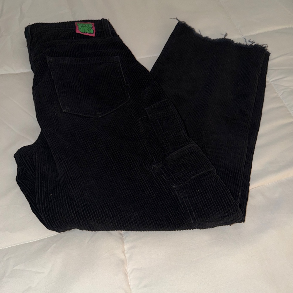 Empyre Black Corduroy Cargo Pants with Green Accent